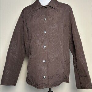 Lemon Grass Studio Women's Size XL Jacket Quilted Floral Brown Snap Closure
